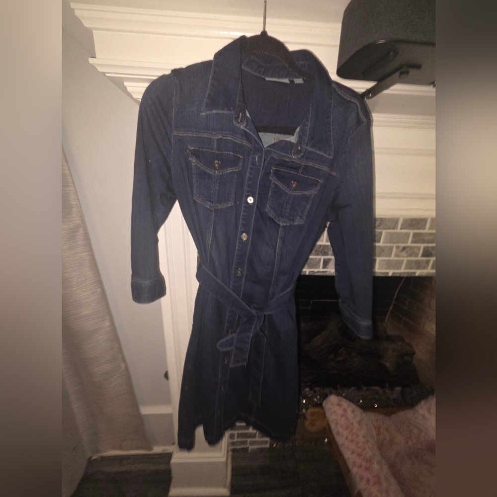 New York & Company Dark Blue Denim Dress